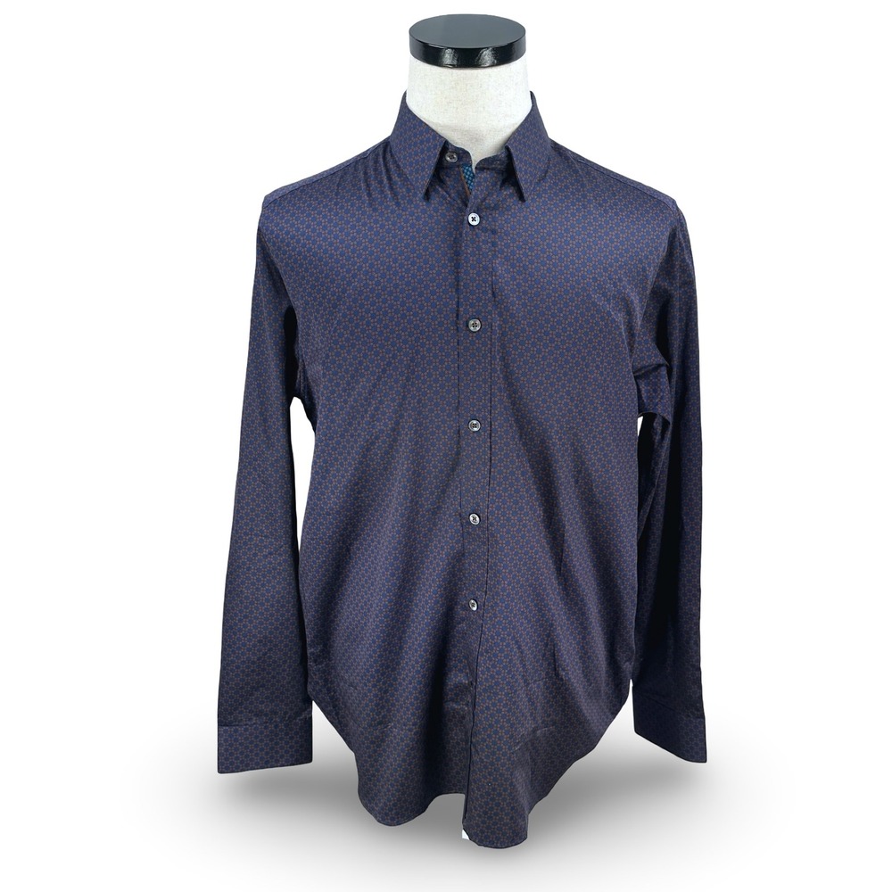 Ted Baker London Mens Navy Geo Print Button Front Shirt Size 5 XL Geometric New